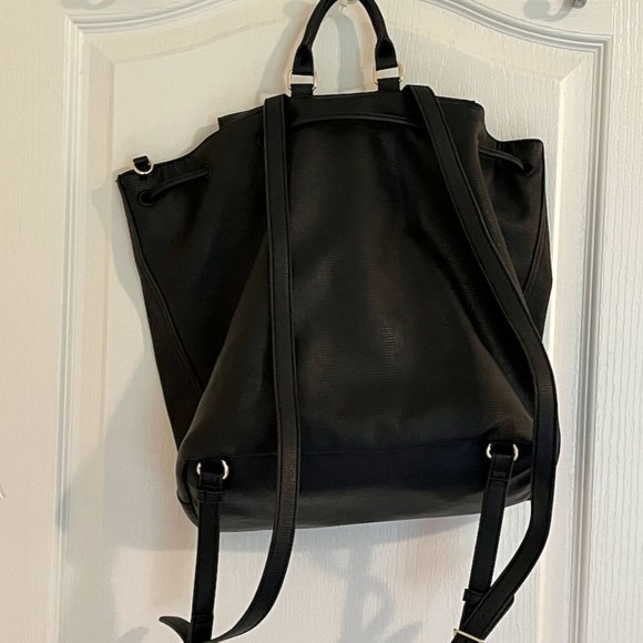 NWOT Victoria's Secret black drawstring faux leather backpack - Picture 2 of 8